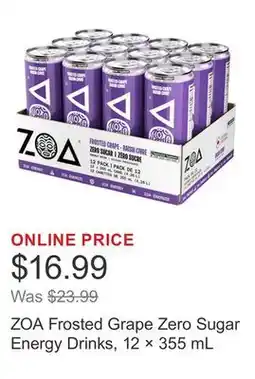 Costco ZOA Frosted Grape Zero Sugar Energy Drinks, 12 × 355 mL offer