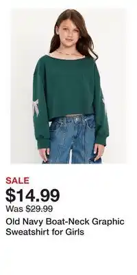 Old Navy Old Navy Boat-Neck Graphic Sweatshirt for Girls offer