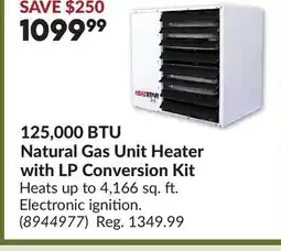 Princess Auto 125,000 BTU Natural Gas Unit Heater with LP Conversion Kit offer