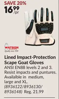 Princess Auto Lined Impact-Protection Scape Goat Gloves offer