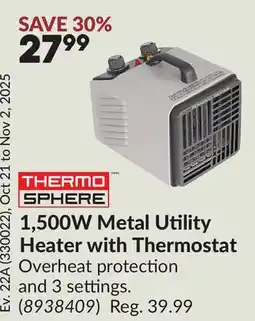 Princess Auto 1,500W Metal Utility Heater with Thermostat offer