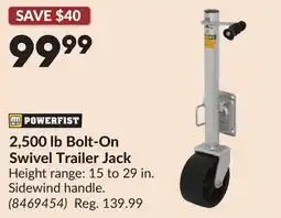 Princess Auto 2,500 lb Bolt-On Swivel Trailer Jack offer