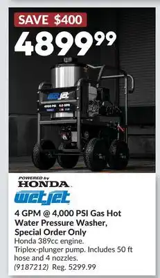 Princess Auto 4 GPM @ 4,000 PSI Gas Hot Water Pressure Washer, Special Order Only offer