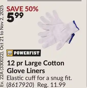 Princess Auto 12 pr Large Cotton Glove Liners offer