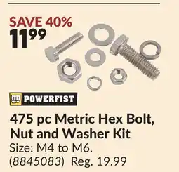 Princess Auto 475 pc Metric Hex Bolt, Nut and Washer Kit offer