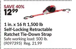 Princess Auto 1 in. x 16 ft1,500 lb Self-Locking Retractable Ratchet Tie-Down Strap offer