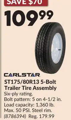 Princess Auto ST175/80R13 5-Bolt Trailer Tire Assembly offer