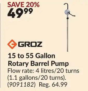 Princess Auto 15 to 55 Gallon Rotary Barrel Pump offer