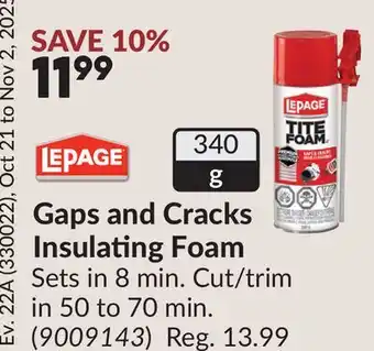 Princess Auto Gaps and Cracks Insulating Foam offer