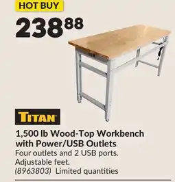 Princess Auto 1,500 lb Wood-Top Workbench with Power/USB Outlets offer