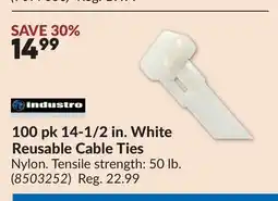 Princess Auto 100 pk 14-1/2 in. White Reusable Cable Ties offer
