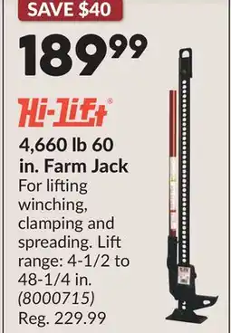 Princess Auto 4,660 lb 60 in. Farm Jack offer