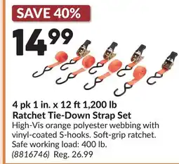 Princess Auto 4 pk 1 in. x 12 ft1,200 lb Ratchet Tie-Down Strap Set offer