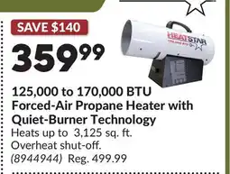 Princess Auto 125,000 to 170,000 BTU Forced-Air Propane Heater with Quiet-Burner Technology offer