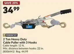 Princess Auto 2 Ton Heavy Duty Cable Puller with 3 Hooks offer