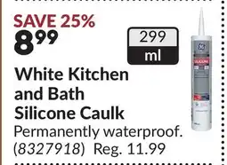 Princess Auto White Kitchen and Bath Silicone Caulk offer