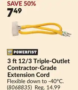Princess Auto 3 ft 12/3 Triple-Outlet Contractor-Grade Extension Cord offer