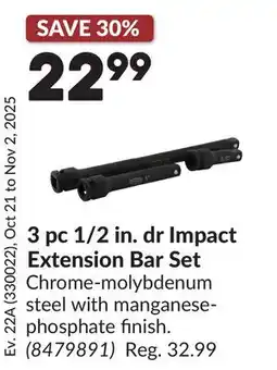 Princess Auto 3 pc 1/2 in. dr Impact Extension Bar Set offer