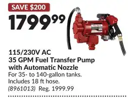 Princess Auto 115/230V AC 35 GPM Fuel Transfer Pump with Automatic Nozzle offer