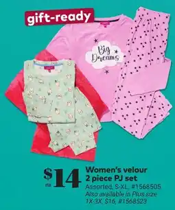 Giant Tiger Women's velour 2 piece PJ set offer