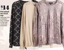 Giant Tiger Foil detail tie-front top offer