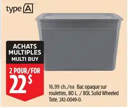 Canadian Tire type A 80L Solid Wheeled Tote offer