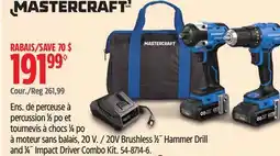 Canadian Tire MASTERCHEF 20V Brushless 1⁄2˝ Hammer Drill and 1⁄4˝ Impact Driver Combo Kit offer