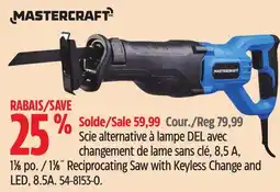 Canadian Tire Mastercraft 11⁄8˝ Reciprocating Saw with Keyless Change and LED, 8.5A offer