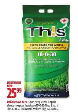 Canadian Tire h!s 10-0-30 Fall Lawn Fertilizer offer