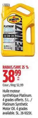 Canadian Tire Pennzoil Platinum Synthetic Motor Oil offer