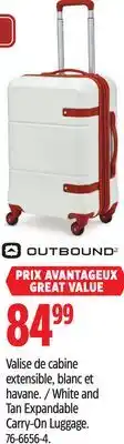Canadian Tire Outbound White and Tan Expandable Carry-On Luggage offer