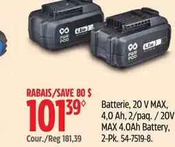 Canadian Tire PWR POD 20V MAX 4.0Ah Battery offer