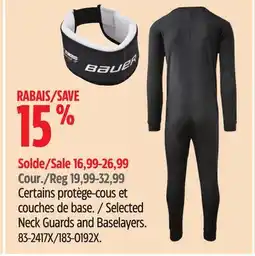 Canadian Tire Bauer Selected Neck Guards and Baselayers offer