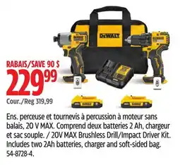 Canadian Tire DEWALT 20V MAX Brushless Drill/Impact Driver Kit offer