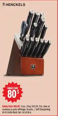 Canadian Tire Self-Sharpening 14-Pc Knife Block Set offer