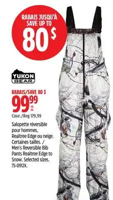 Canadian Tire Yukon Gear Men's Reversible Bib Pants Realtree Edge to Snow offer