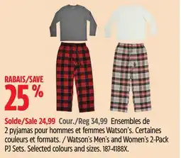 Canadian Tire Watson's Men's and Women's 2-Pack PJ Sets offer