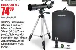 Canadian Tire Celestron Telescope with 60mm Short Tube Refractor and 2 Eyepieces: 20mm (20x) and 10mm (40x) offer