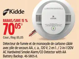 Canadian Tire Kidde 2-in-1 120V AC Hardwired Smoke Alarm/CO Detector with AA Battery Backup offer