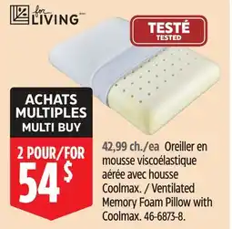 Canadian Tire For Living Ventilated Memory Foam Pillow with Coolmax offer