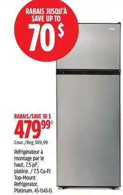 Canadian Tire 7.5 Cu-Ft Top-Mount Refrigerator, Platinum offer