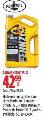 Canadian Tire Pennzoil Ultra Platinum Synthetic Motor Oil. 3grades available offer