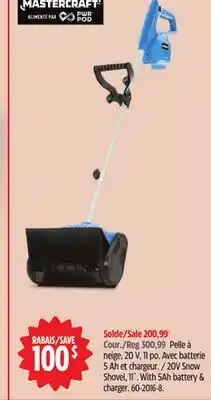 Canadian Tire Mastercraft 20V Snow Shovel, II With 5Ah battery & charger offer