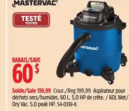 Canadian Tire Mastervac 60L Wet/ Dry Vac offer
