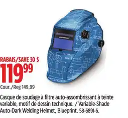Canadian Tire Mastercraft Variable-Shade Auto-Dark Welding Helmet, Blueprint offer