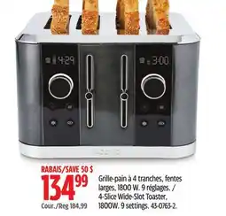 Canadian Tire Paderno 4-Slice Wide-Slot Toaster, 1800W. 9 settings offer