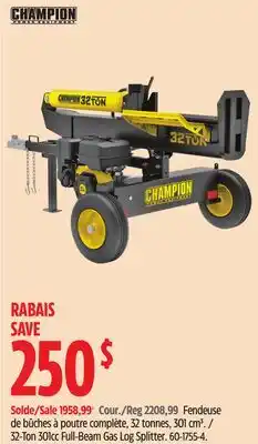 Canadian Tire champion 32-Ton 301cc Full-Beam Gas Log Splitter offer