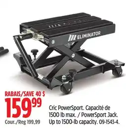 Canadian Tire Motomaster PowerSport Jack. Up to 1500-lb capacity offer