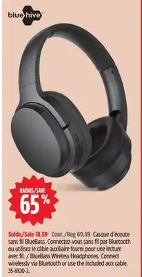 Canadian Tire BlueBass Wireless Headphones. Connect wirelessly via Bluetooth or use the included aux cable offer