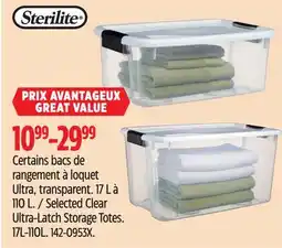 Canadian Tire Sterilite Selected Clear Ultra-Latch Storage Totes. 17L-110L offer